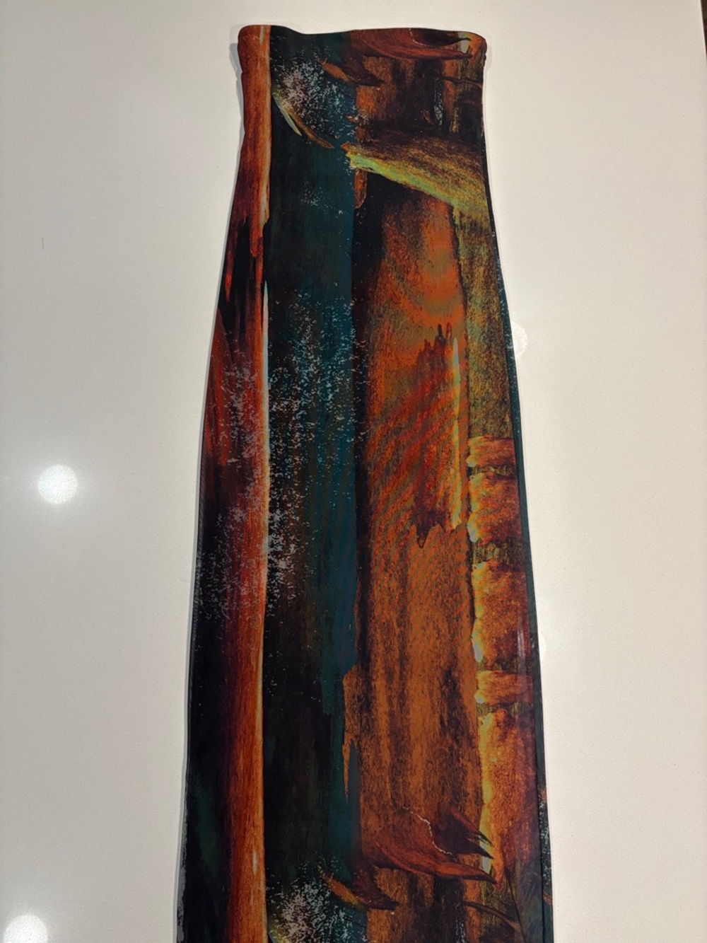 Long Printed Stretch Maxi Skirt - Rust & Teal